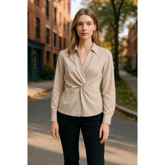 SANCTUARY Top Size M NEW Easy On Me Satin Blouse Cream Twist Front - Picture 1 of 6